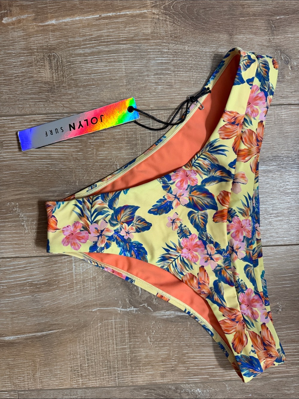 Jolyn Clothing Yellow Tropical Floral Girls Bikini Bottom with Orange Lining